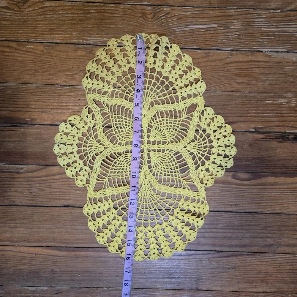 Handmade vintage Yellow crochet butterfly chair back doily